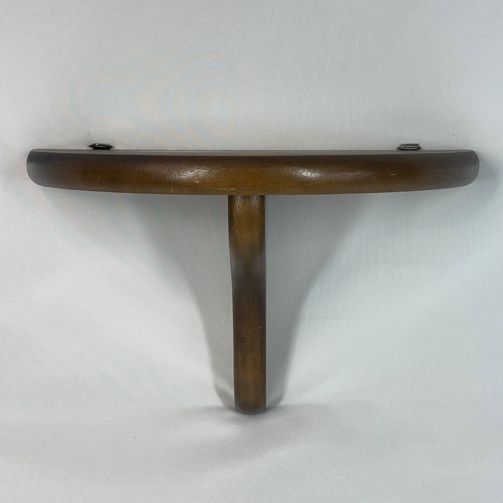 Vintage Wood Half Moon Floating Wall Shelf 10" Brown Small Display Corbel